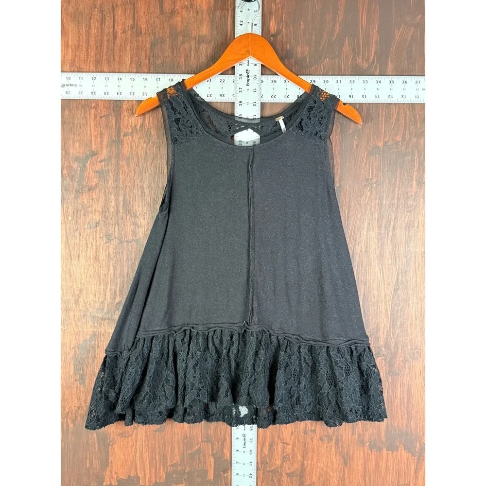 Free People Shimy Sasha Tank Top Ruffled Lilac Black Womens XS Boho Grunge Tunic - Picture 2 of 5